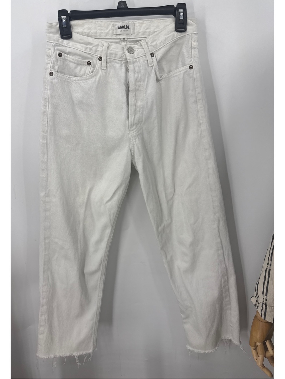 Agolde winter white white, raw-hem straight-leg button fly jeans 26